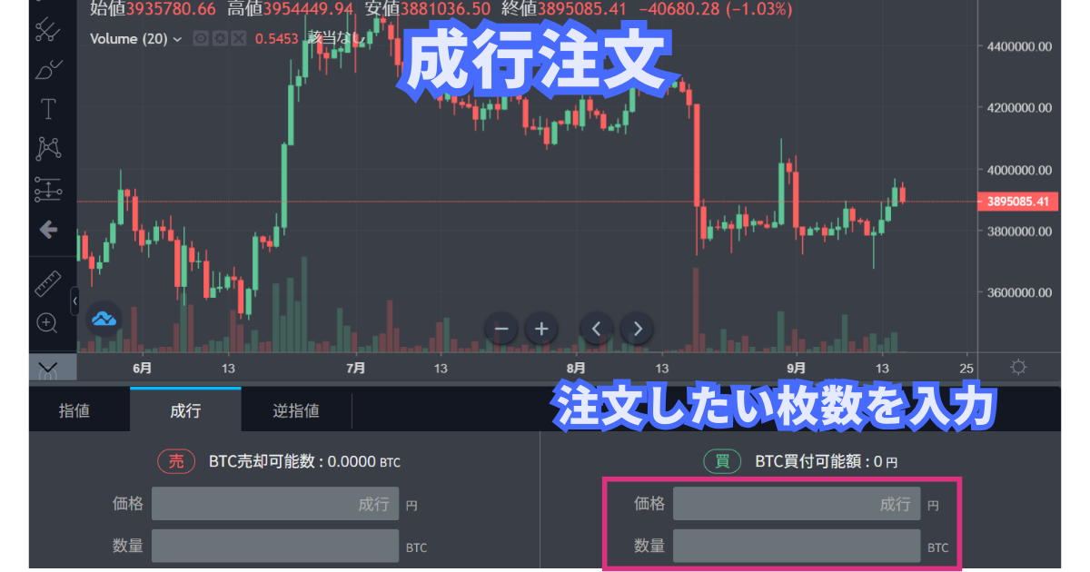 ビットポイントプロの成行注文のやり方(PC)