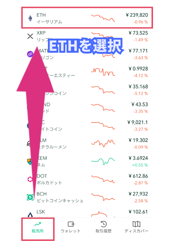 コインチェックの販売所でイーサリアムを買う方法（スマホ）