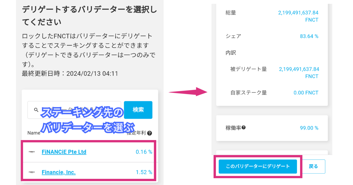 仮想通貨FNCT(フィナンシェトークン)のステーキング方法