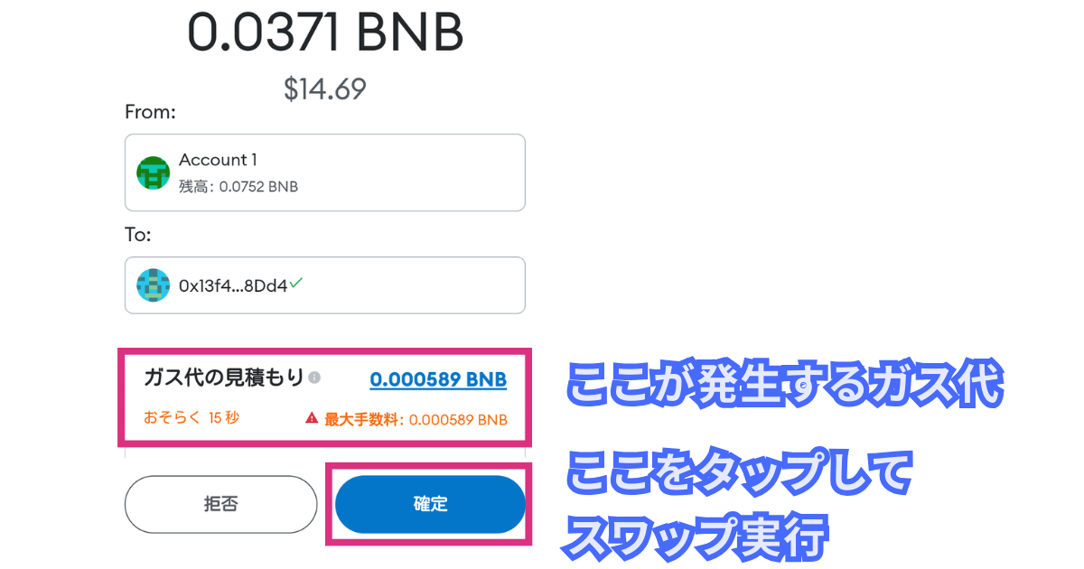 パンケーキスワップのスワップガス代の支払い