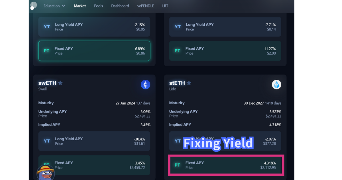 pendle tradeのfixing yield