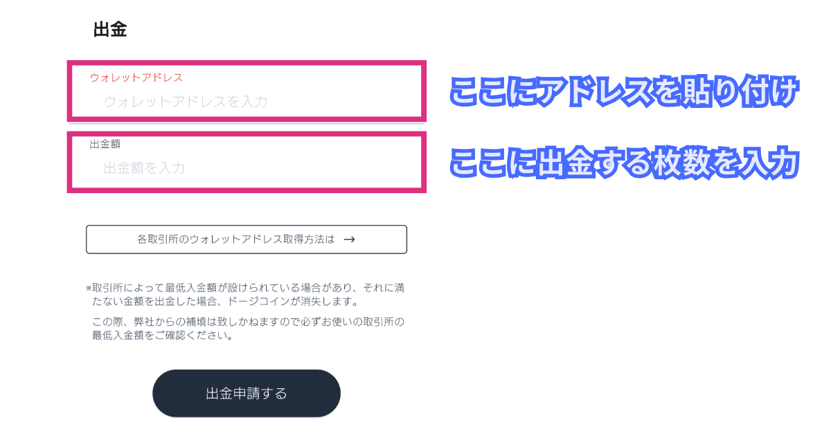 ドージウォークの出金申請のやり方