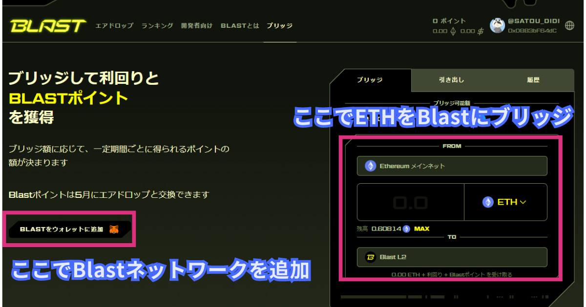 ETHをBlastにブリッジする方法