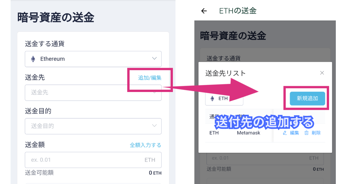 コインチェックからメタマスクに送金する方法