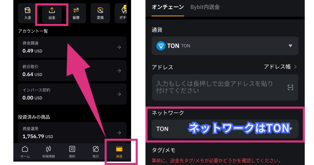 仮想通貨TONの送金方法